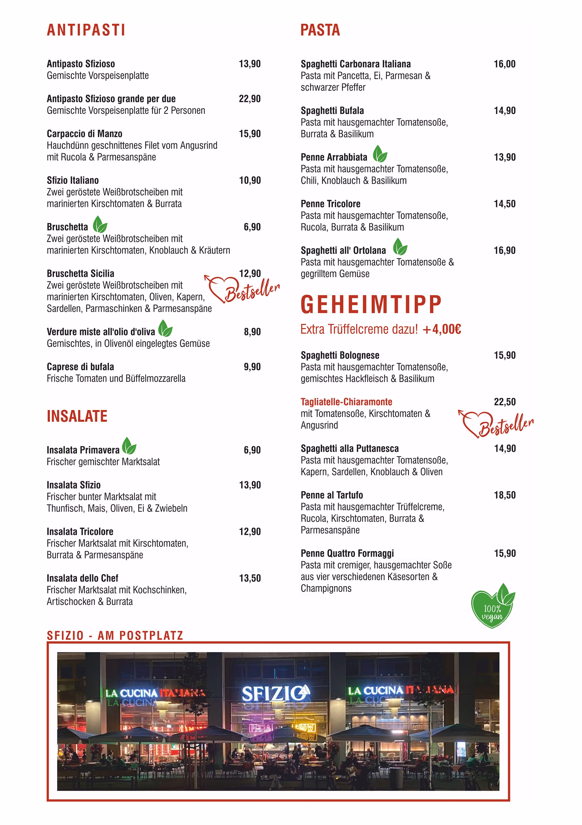 Speisekarte von La Mia Mamma mit Willkommensgruß, Erklärungen zu italienischer Küche und mediterranen Gerichten, sowie Wissenswertes zu Dohna, Pizza Margherita und aktiven Vulkanen in Italien.