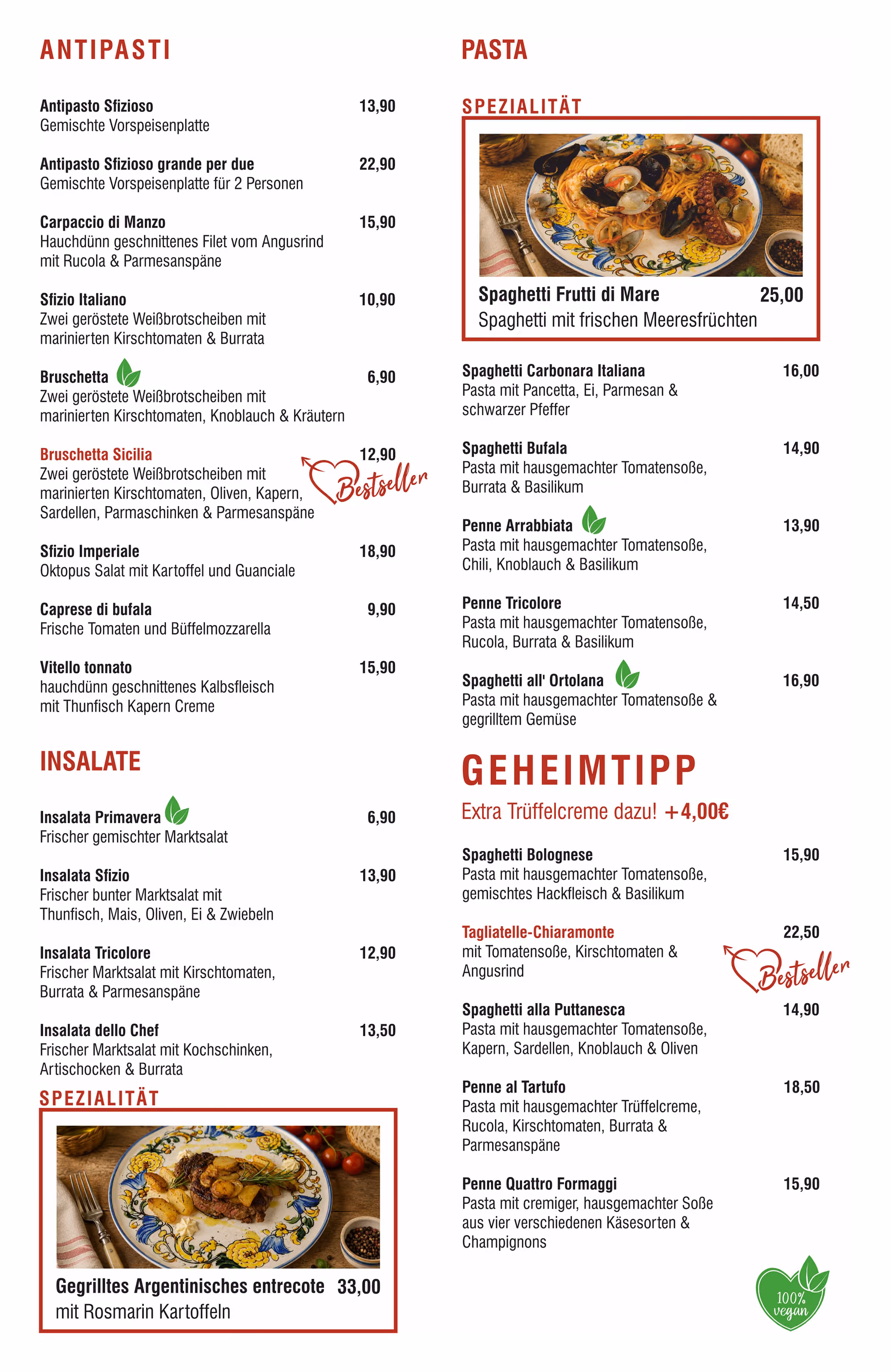 Speisekarte von La Mia Mamma mit Willkommensgruß, Erklärungen zu italienischer Küche und mediterranen Gerichten, sowie Wissenswertes zu Dohna, Pizza Margherita und aktiven Vulkanen in Italien.
